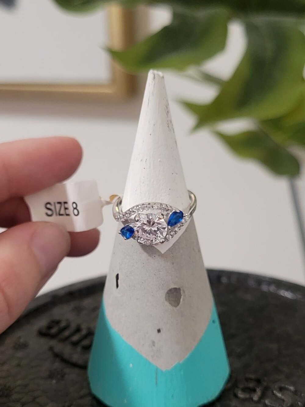Charmed Aroma Blue Sapphire-Tone Halo Ring - Size 8 - NWT - Appraised $200